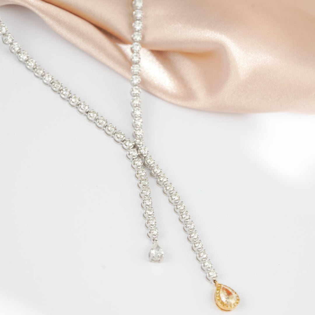 Natural Yellow & White Diamond Necklace D0.4+0.2ct d3.10ct, 18K Gold Main Stone