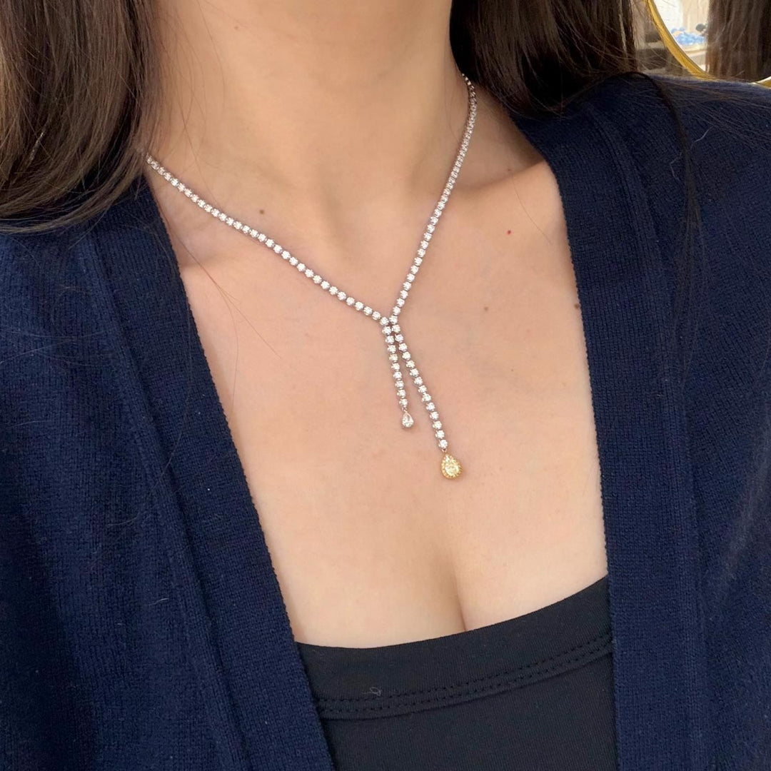 Natural Yellow & White Diamond Necklace D0.4+0.2ct d3.10ct, 18K Gold Main Stone