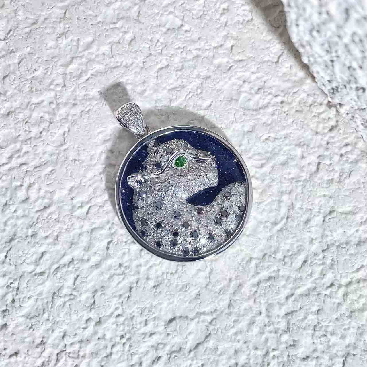 White & Black Diamond Tsavorite Panther Necklace