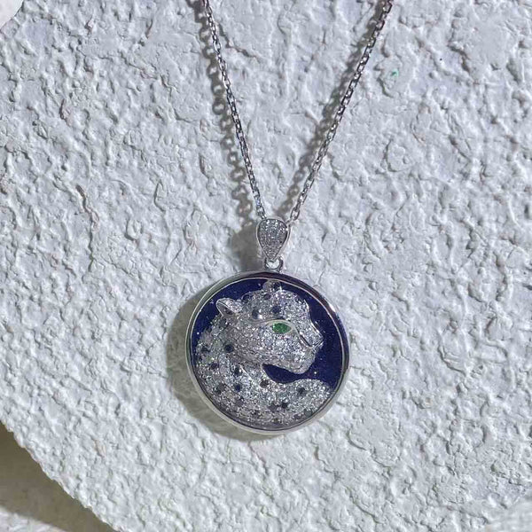 White & Black Diamond Tsavorite Panther Necklace - Jiaxyk