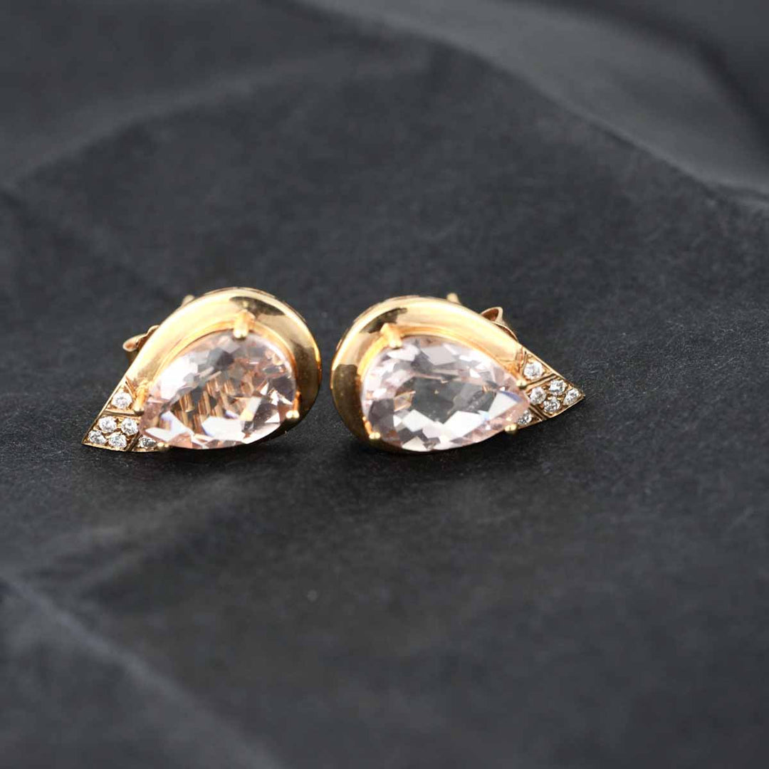 Natural Pear Morganite Diamond Earrings D3.755ct. 18K