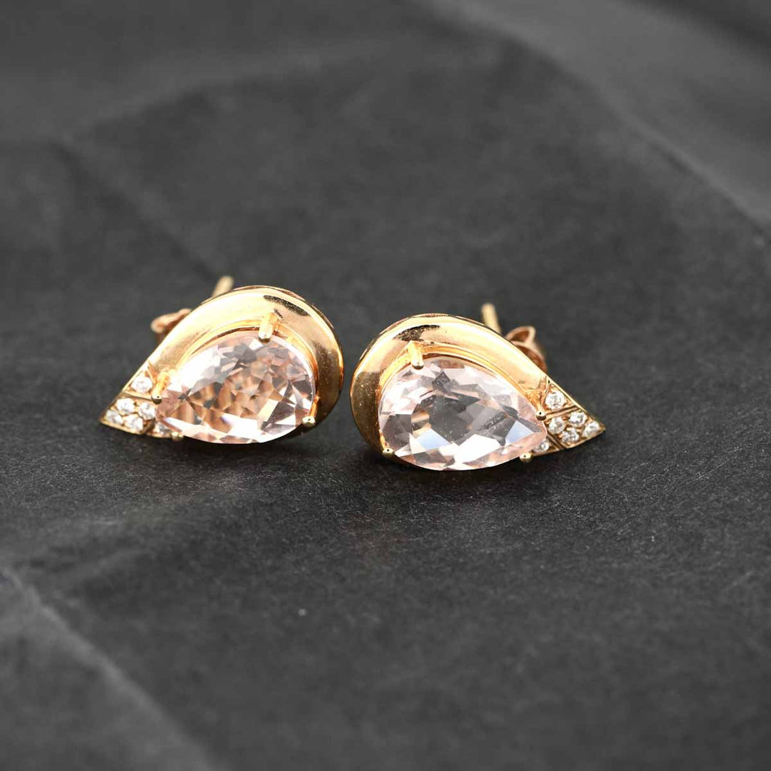 Natural Pear Morganite Diamond Earrings D3.755ct. 18K