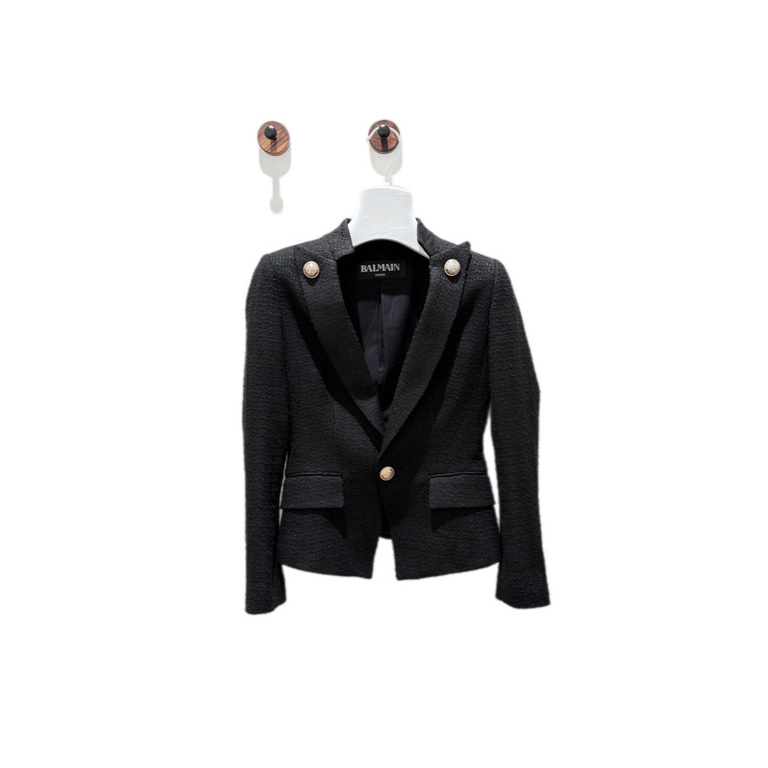 Balmain Black Tweed Blazer Size 34