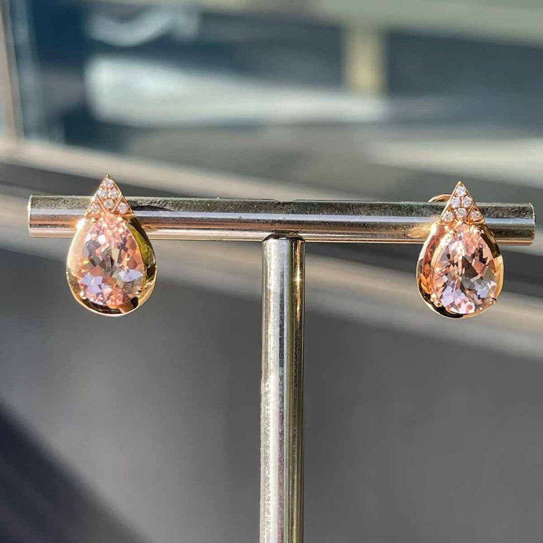 Natural Pear Morganite Diamond Earrings D3.755ct. 18K