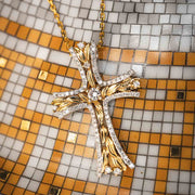 Natural White Diamond Leaf Cross Necklace D0.36ct, 18K