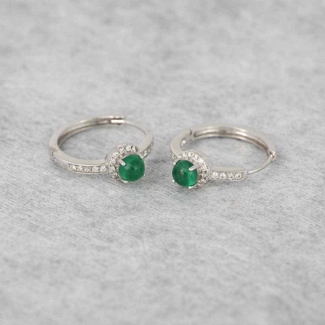 Natural Columbia Emerald Diamond Earrings D0.6ct. 18K