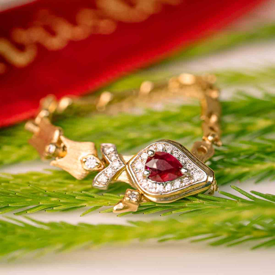 Natural Ruby Diamond Snake Ring D0.25ct d0.10ct. 18K Pigeon Blood