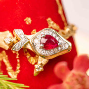 Natural Ruby Diamond Snake Ring D0.25ct d0.10ct. 18K Pigeon Blood