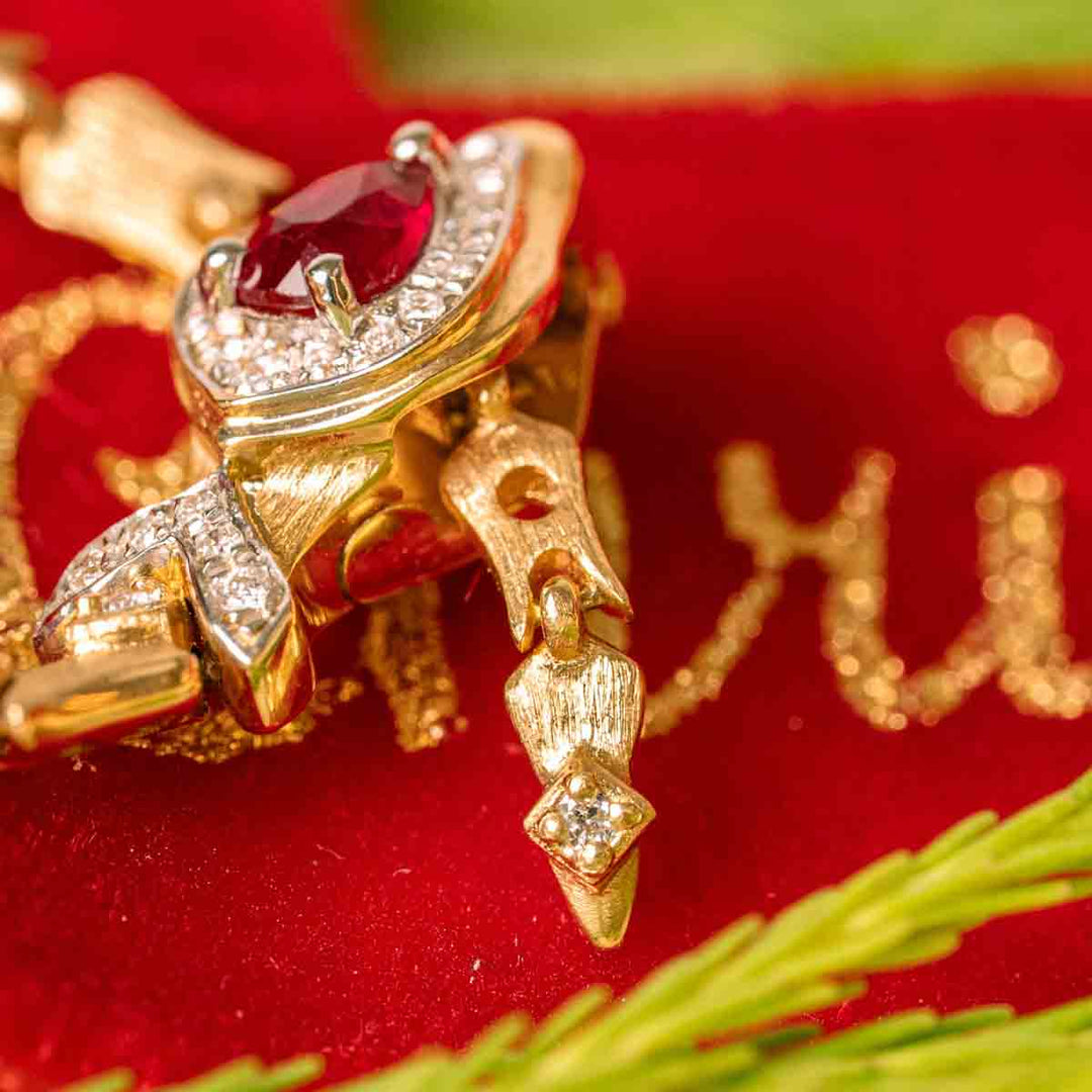 Natural Ruby Diamond Snake Ring D0.25ct d0.10ct. 18K Pigeon Blood