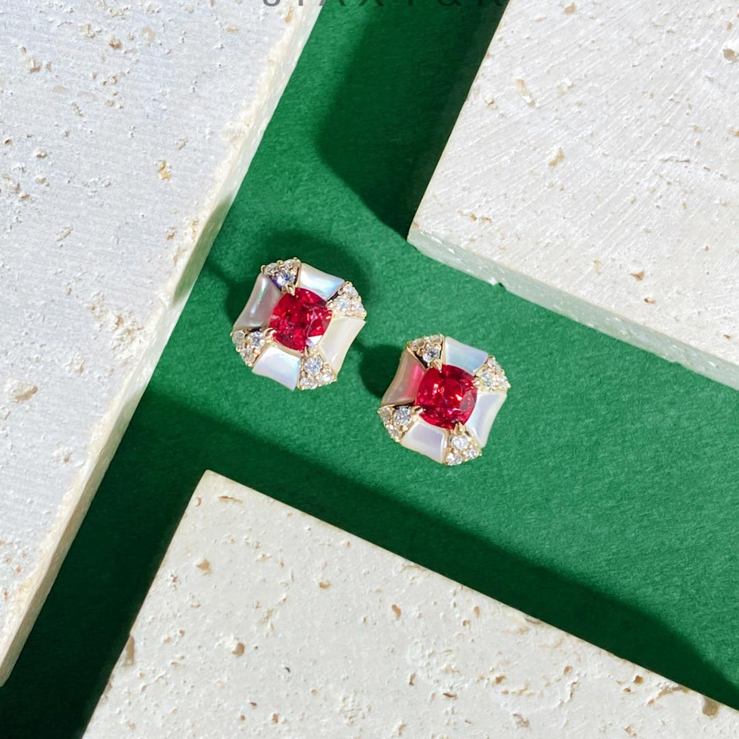 Natural Jedi Spinel Diamond Earrings D1.01ct. 18K Gold