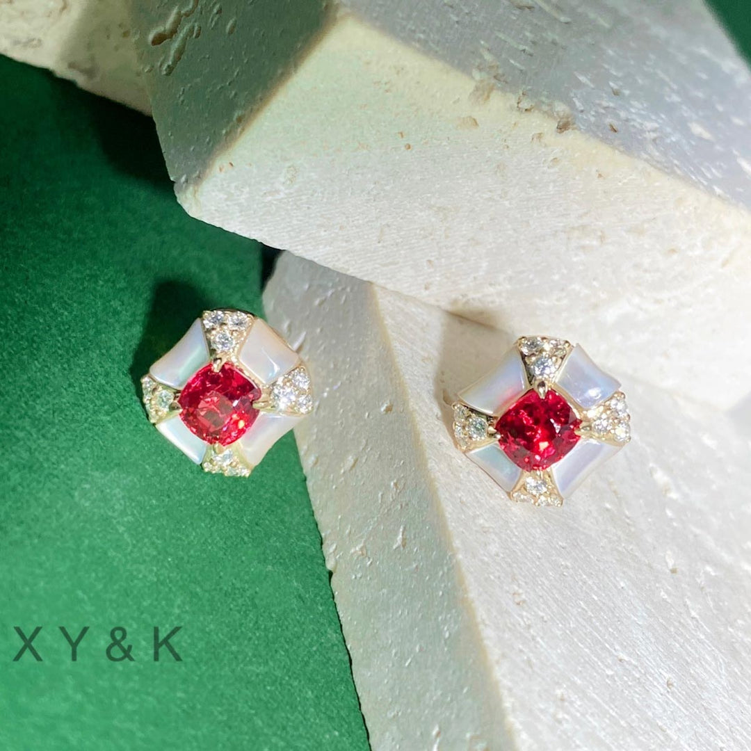 Natural Jedi Spinel Diamond Earrings D1.01ct. 18K Gold