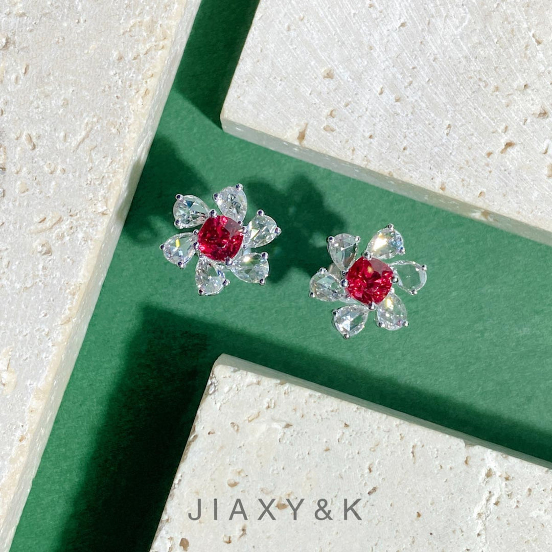 Natural Jedi Spinel Diamond Earrings D0.95ct d0.77ct. 18K Gold