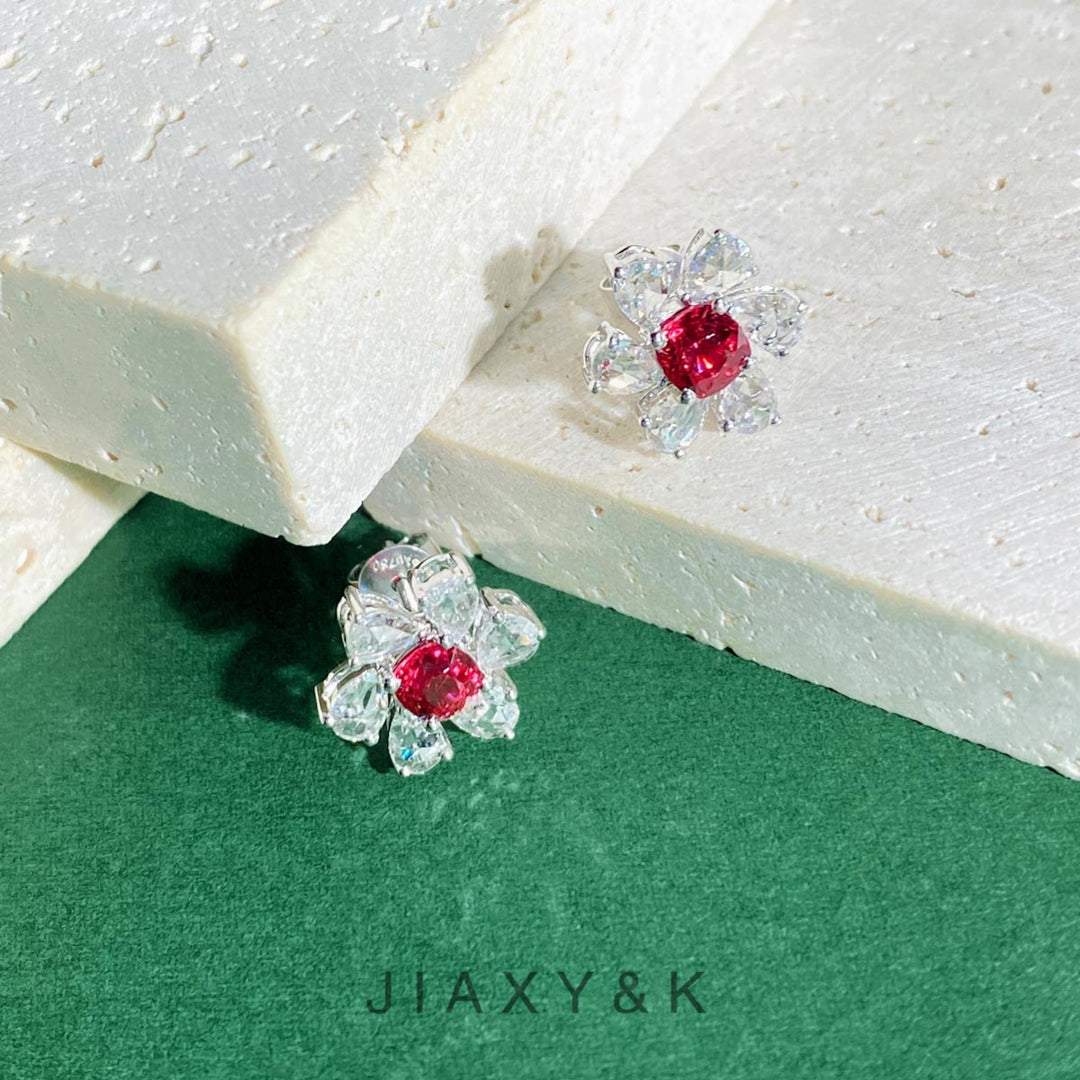 Natural Jedi Spinel Diamond Earrings D0.95ct d0.77ct. 18K Gold