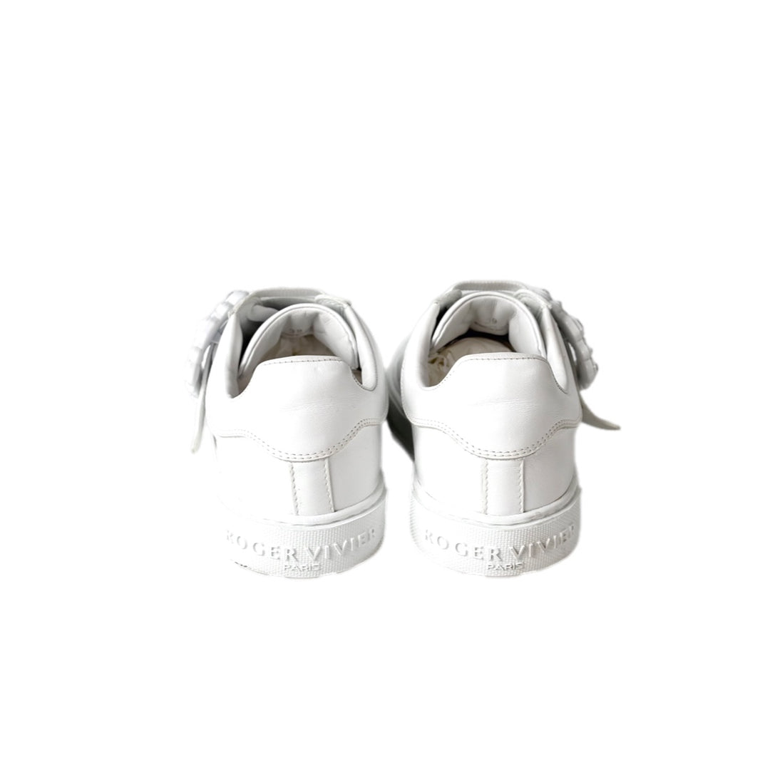 Roger Vivier Crystal White Leather Sneaker Shoes #39