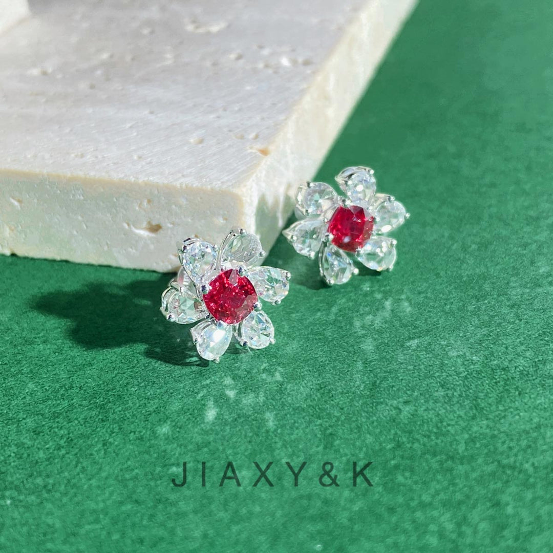 Natural Jedi Spinel Diamond Earrings D0.95ct d0.77ct. 18K Gold