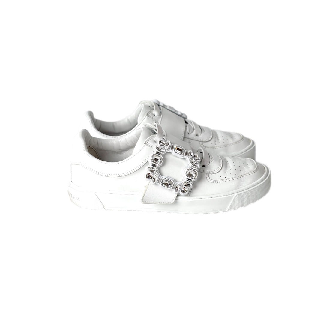 Roger Vivier Crystal White Leather Sneaker Shoes #39