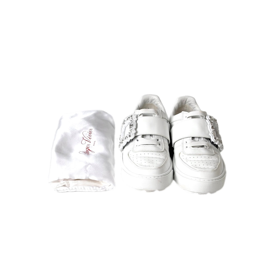 Roger Vivier Crystal White Leather Sneaker Shoes #39