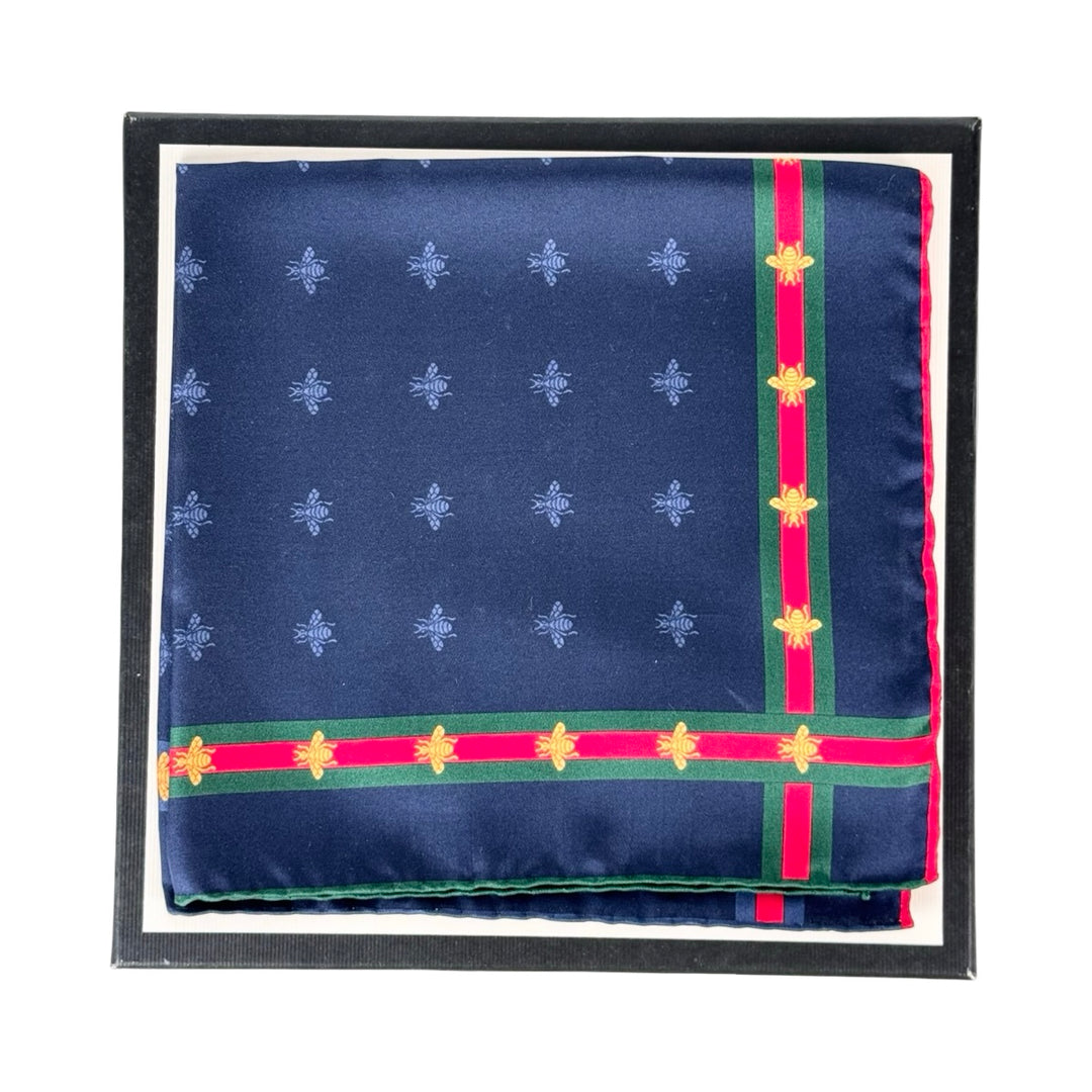 Gucci Scarf 45cm Bee Motif Navy Silk
