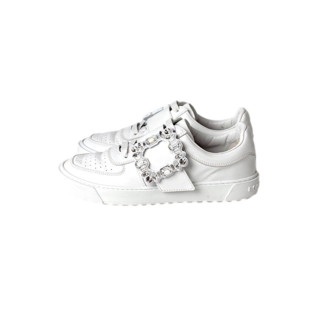 Roger Vivier Crystal White Leather Sneaker Shoes #39