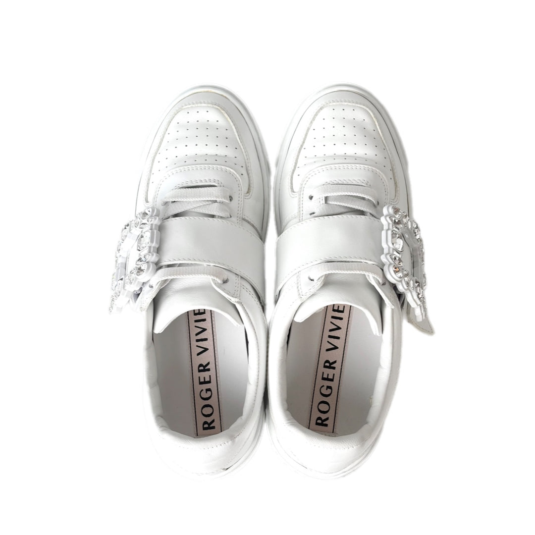 Roger Vivier Crystal White Leather Sneaker Shoes #39