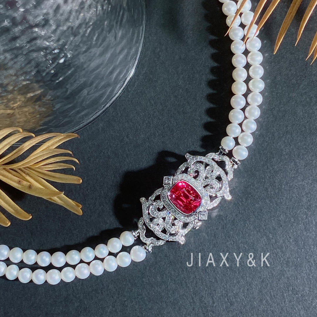 Natural Burma Jedi Spinel Diamond Necklace D2.98ct d0.78ct. 18K Gold No Heat
