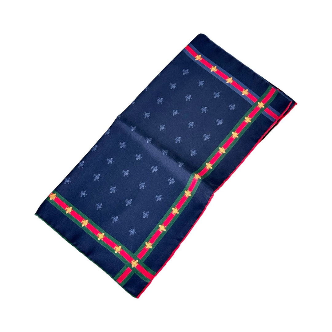 Gucci Scarf 45cm Bee Motif Navy Silk