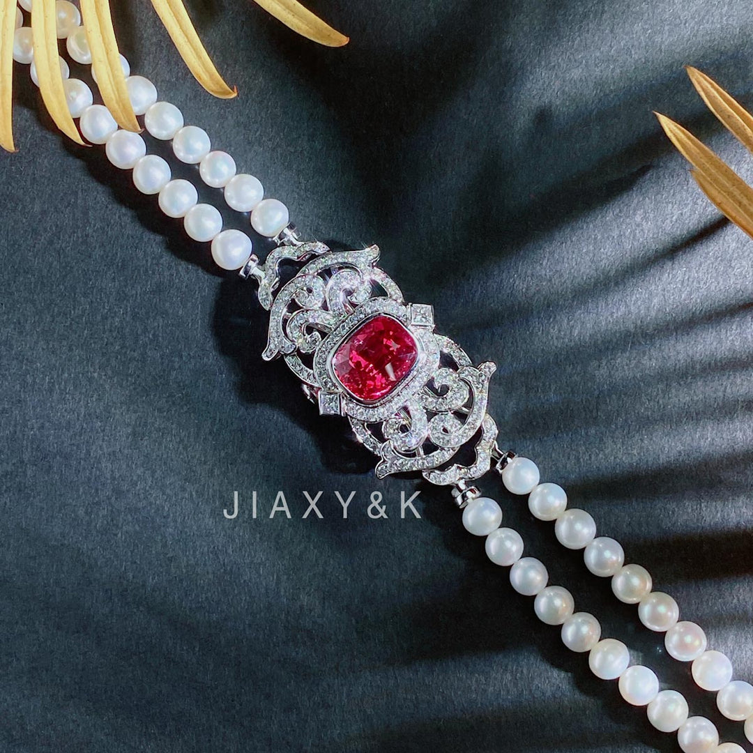 Natural Burma Jedi Spinel Diamond Necklace D2.98ct d0.78ct. 18K Gold No Heat