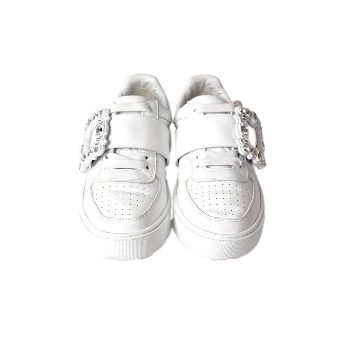 Roger Vivier Crystal White Leather Sneaker Shoes #39