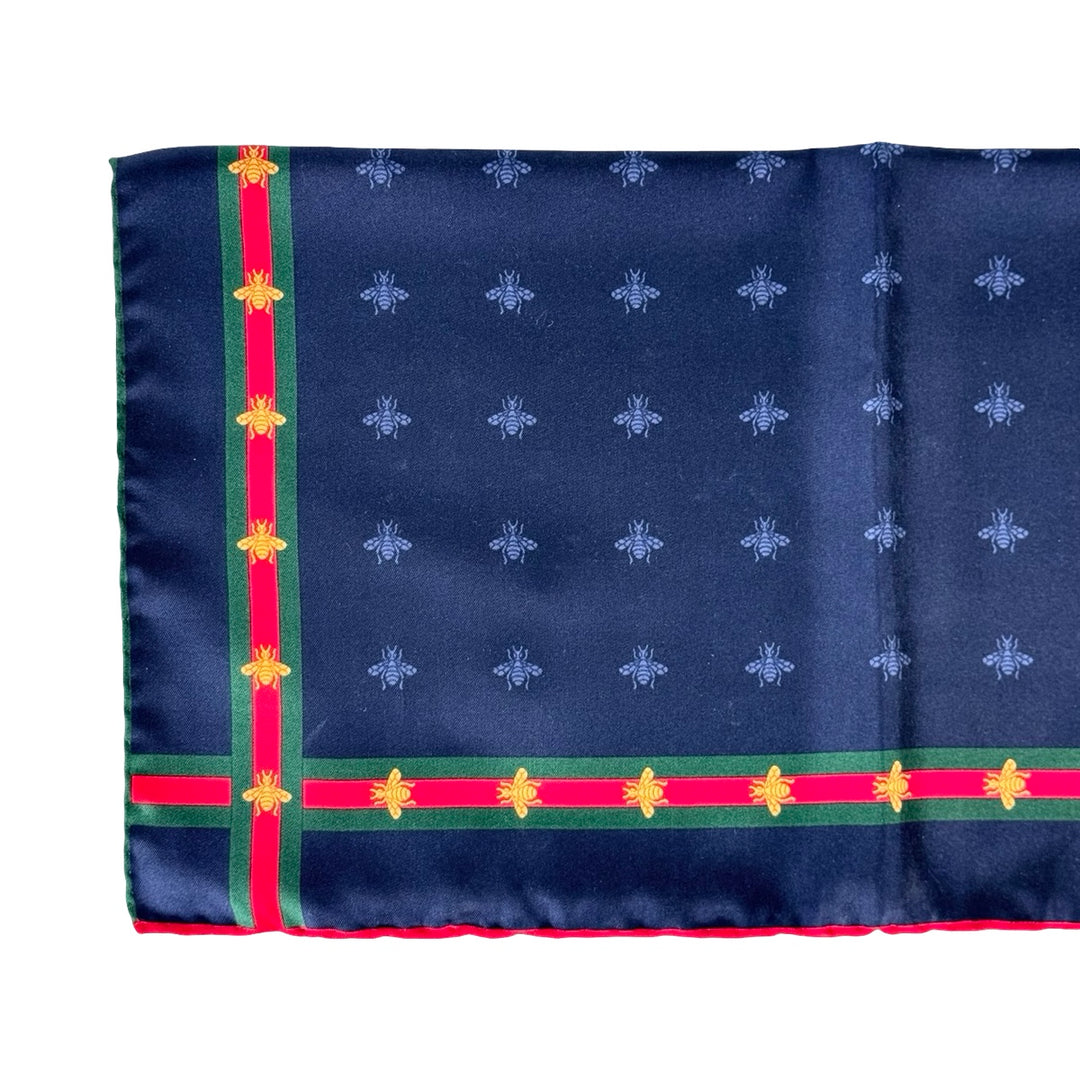 Gucci Scarf 45cm Bee Motif Navy Silk