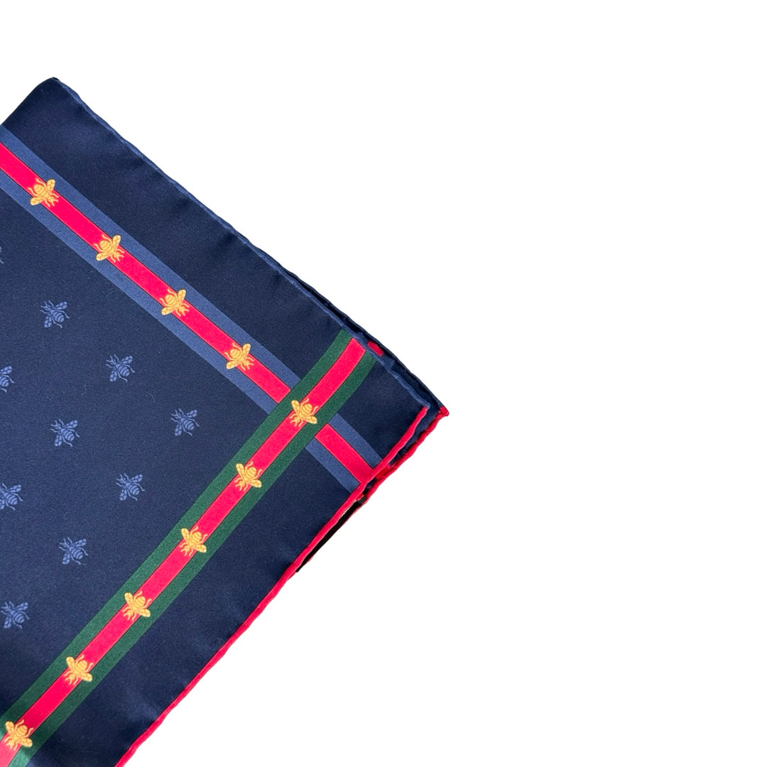 Gucci Scarf 45cm Bee Motif Navy Silk