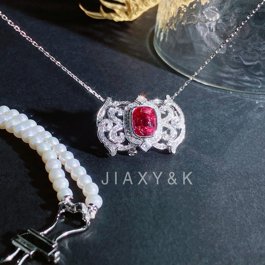 Natural Burma Jedi Spinel Diamond Necklace D2.98ct d0.78ct. 18K Gold No Heat