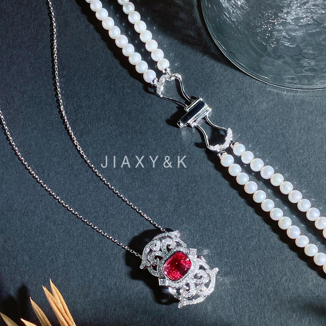 Natural Burma Jedi Spinel Diamond Necklace D2.98ct d0.78ct. 18K Gold No Heat