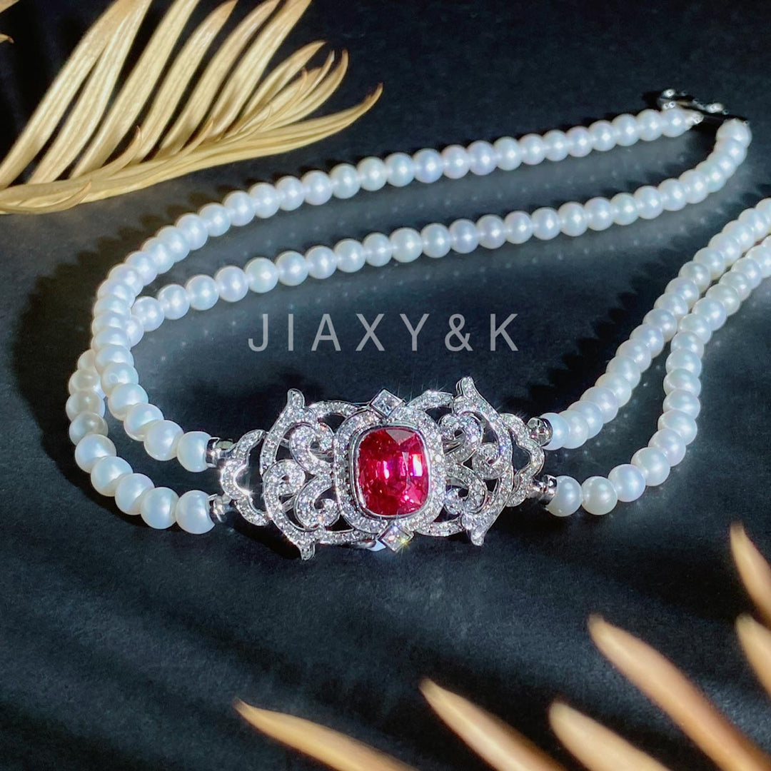 Natural Burma Jedi Spinel Diamond Necklace D2.98ct d0.78ct. 18K Gold No Heat