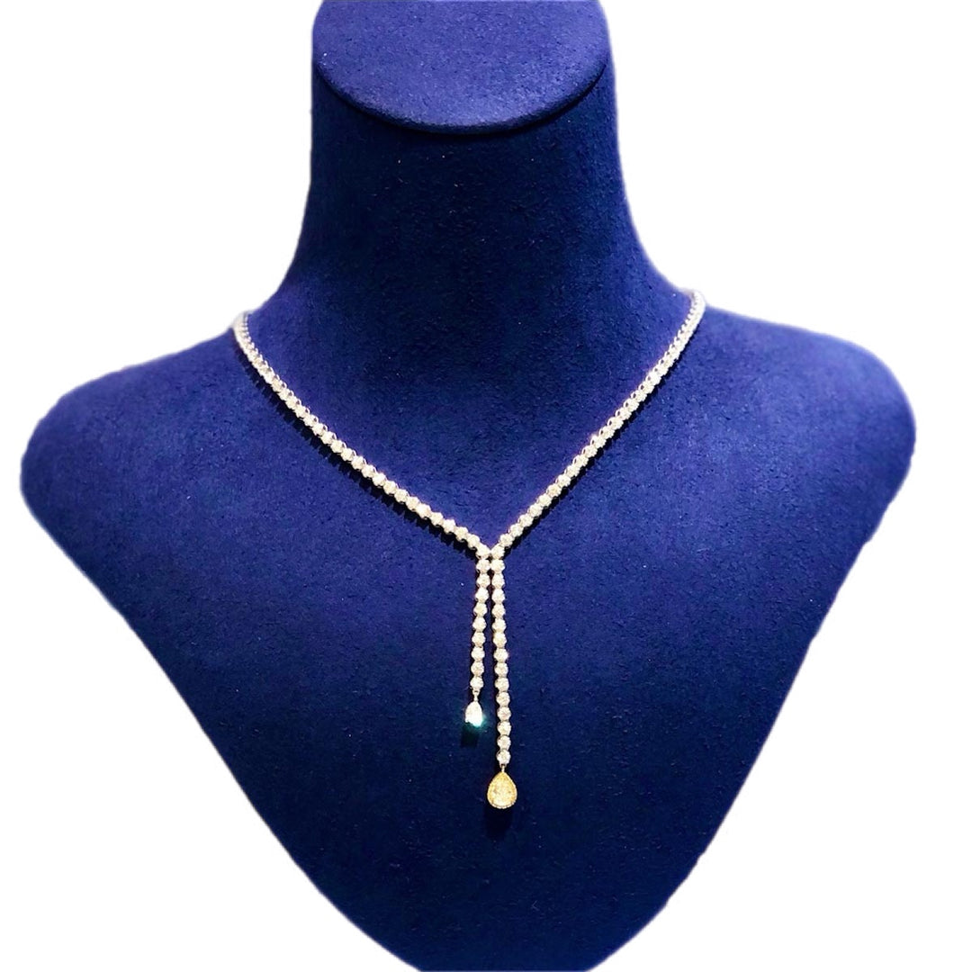 Natural Yellow & White Diamond Necklace D0.4+0.2ct d3.10ct, 18K Gold Main Stone