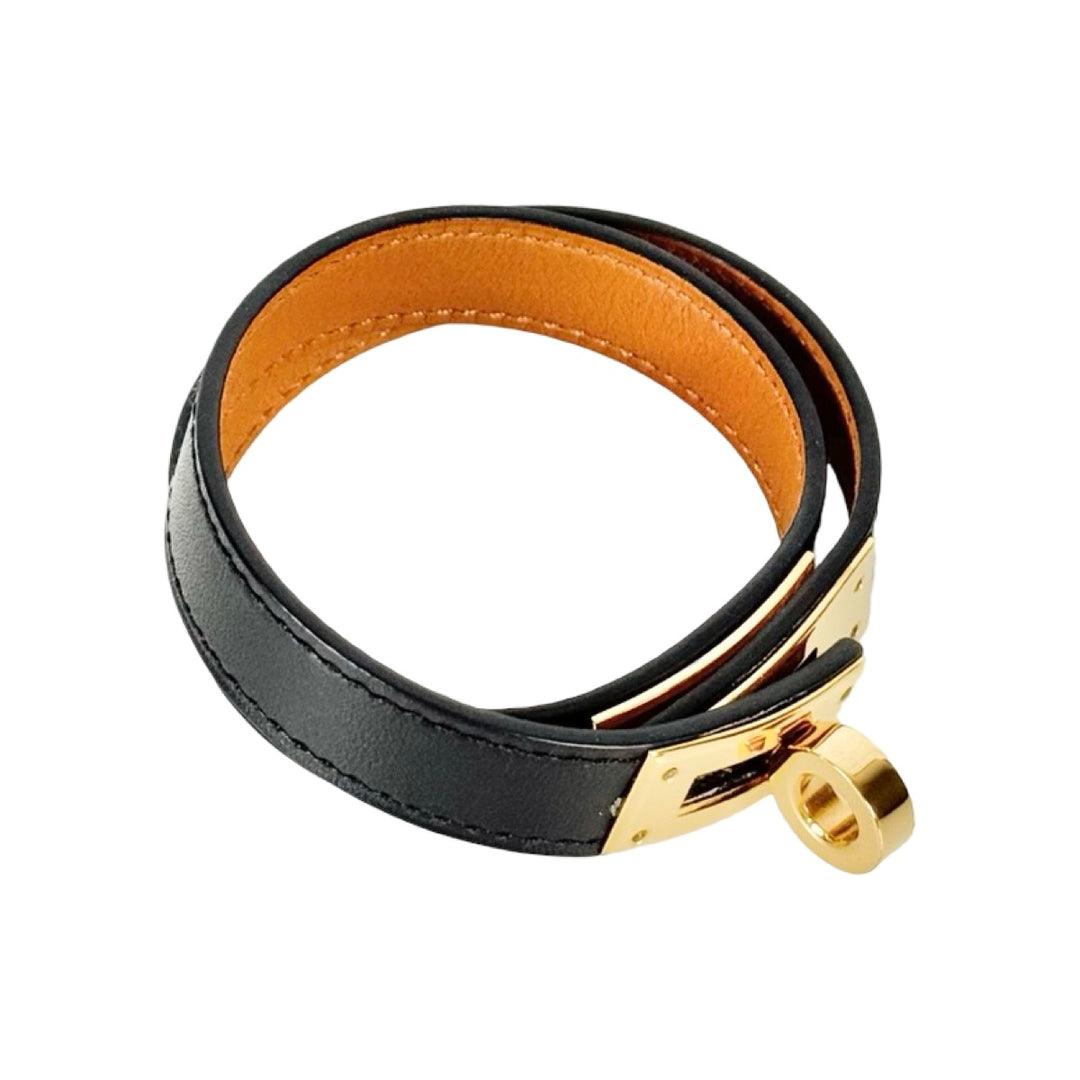 Hermes Black Kelly Double Tour Bracelet