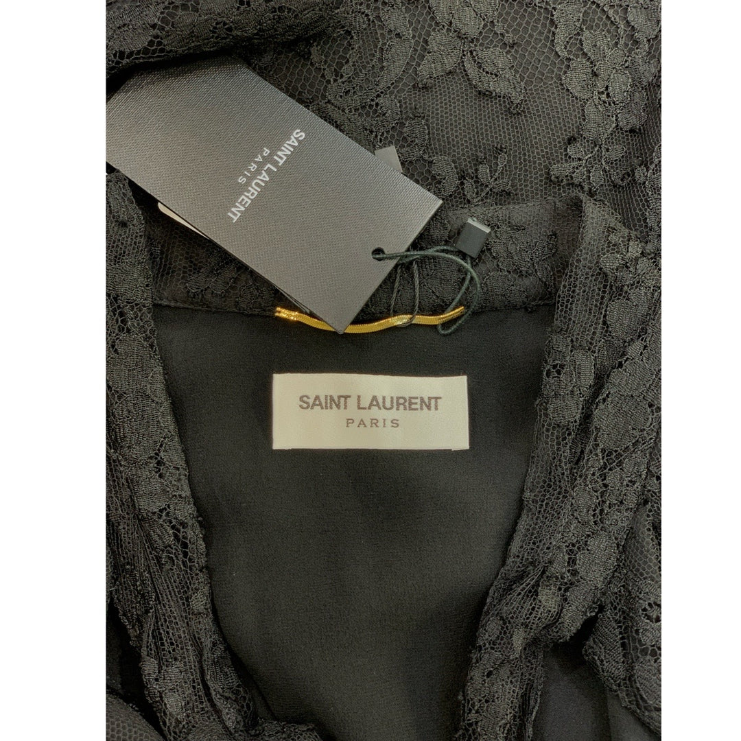 YSL Black Lace Floral Dress Viscose/Silk #38