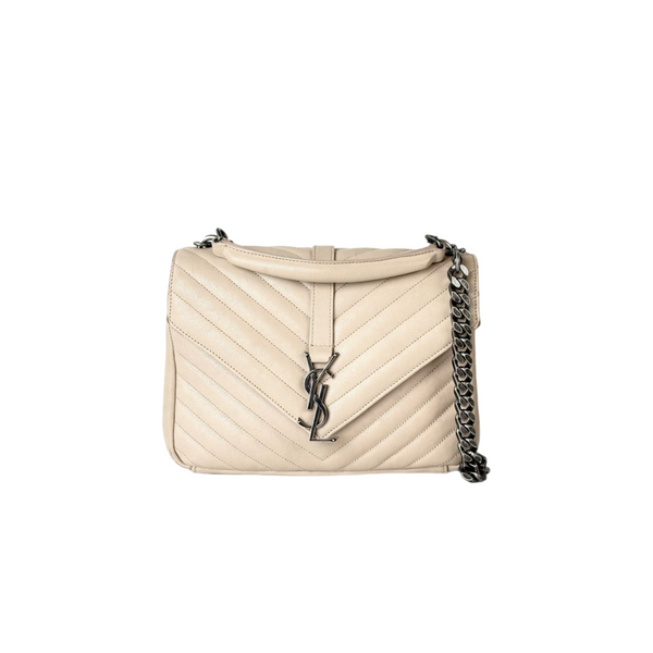 Pre-owned YSL College Small Calfskin Bag in Beige