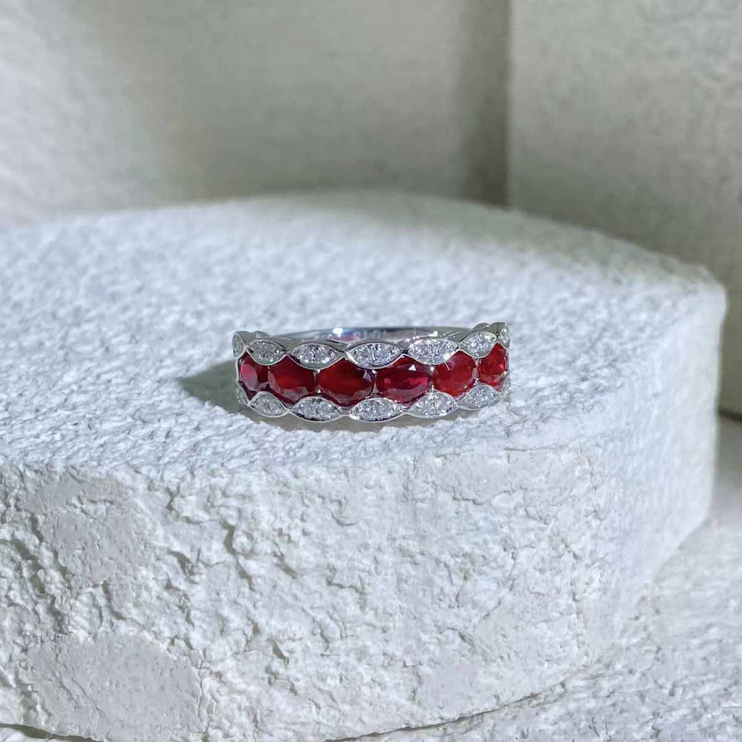 Natural Ruby Eternity Ring D1.04ct d0.17ct Diamond Band – 18K Gold