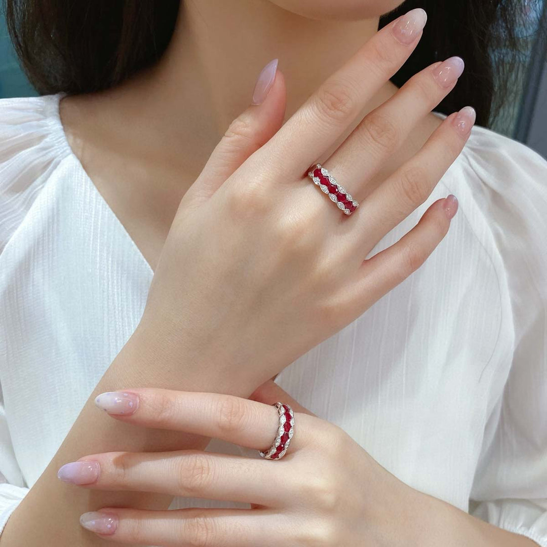 Natural Ruby Eternity Ring D1.04ct d0.17ct Diamond Band – 18K Gold