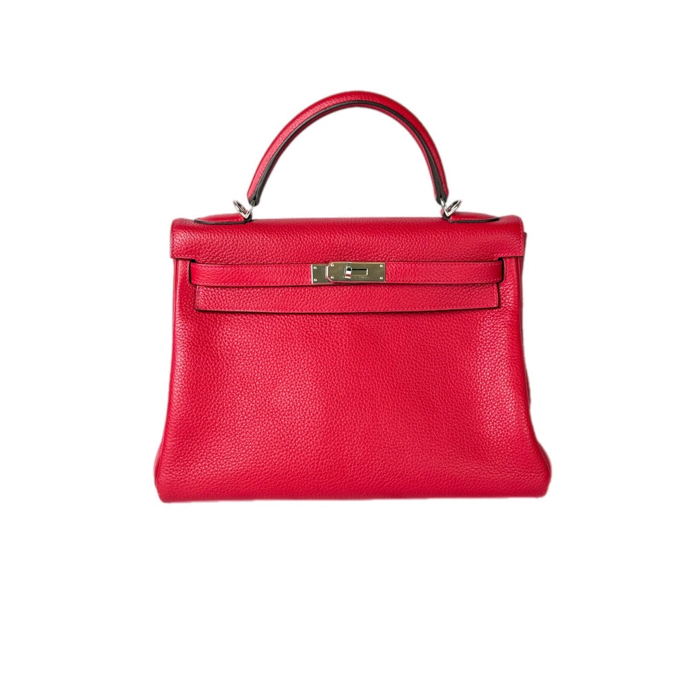 Hermes Kelly 32cm Bag Red/Silver Togo