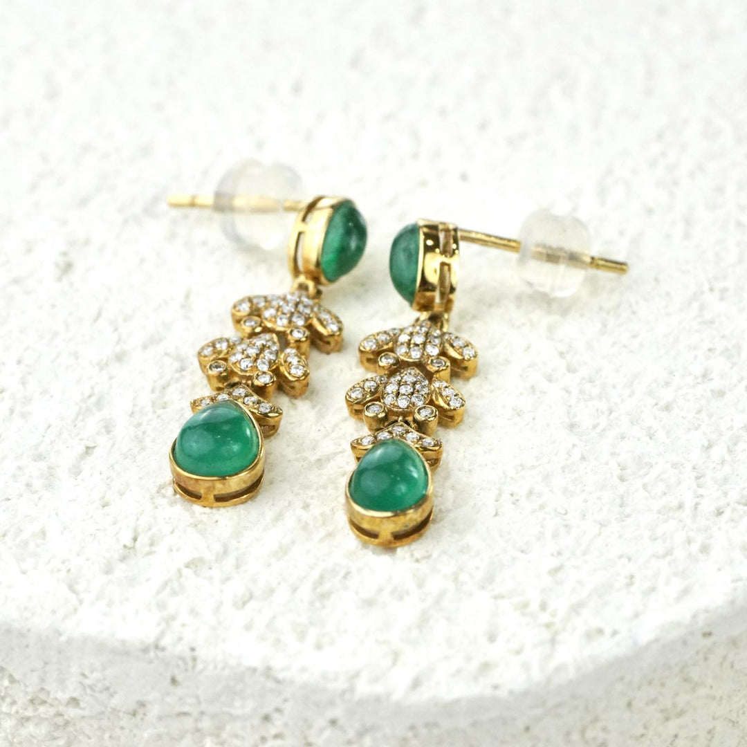 Natural Columbia Emerald Diamond Earrings D2.16ct. 18K VVG