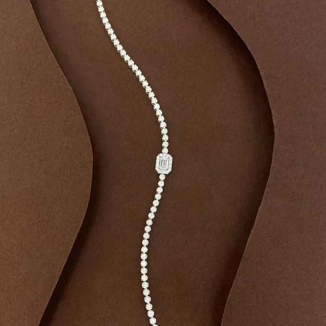 Natural White Diamond Emerald Cut Bracelet 0.30+0.90ct, F VS2 18K Gold GIA