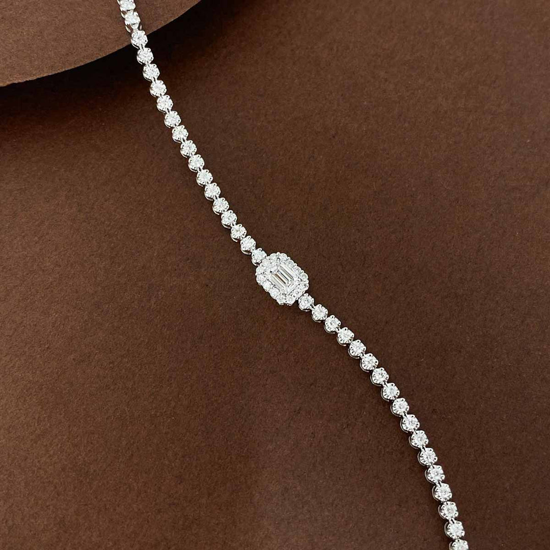 Natural White Diamond Emerald Cut Bracelet 0.30+0.90ct, F VS2 18K Gold GIA