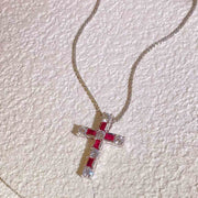 Ruby Cross Necklace 18K Pigeon Blood - Jiaxyk