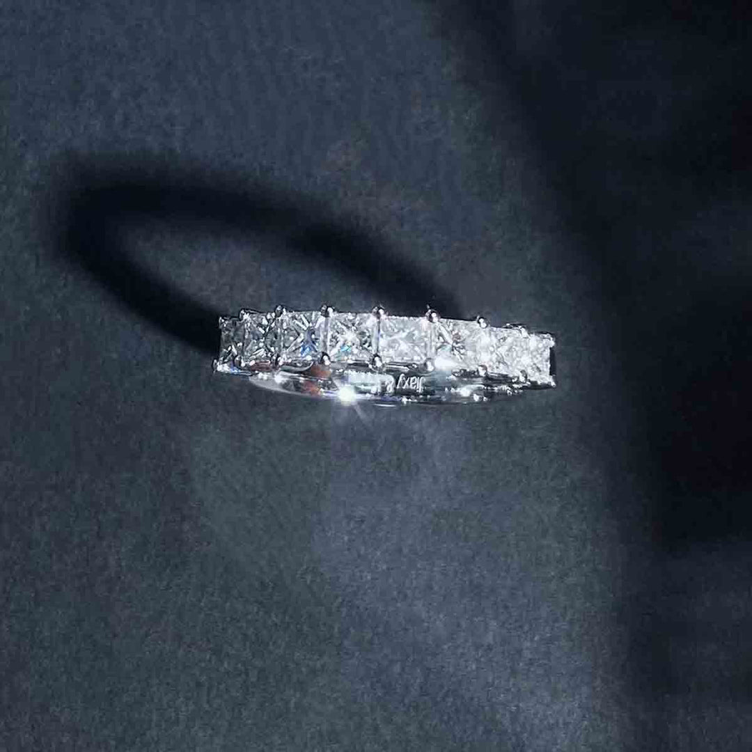 Natural White Diamond Princess Cut Eternity Ring D0.65ct, 18K F-G VS