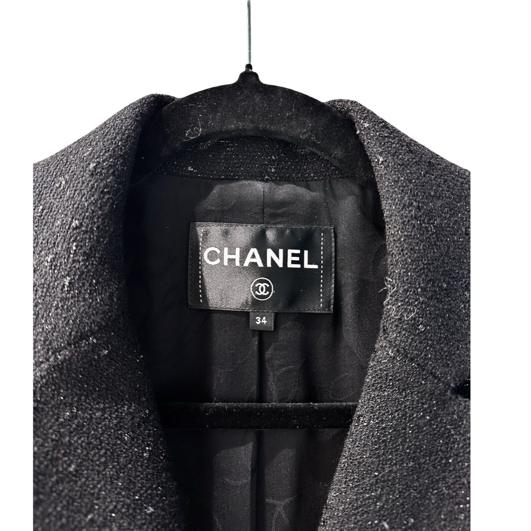 Chanel 19C Black Wool Blend Tweed Jacket #34