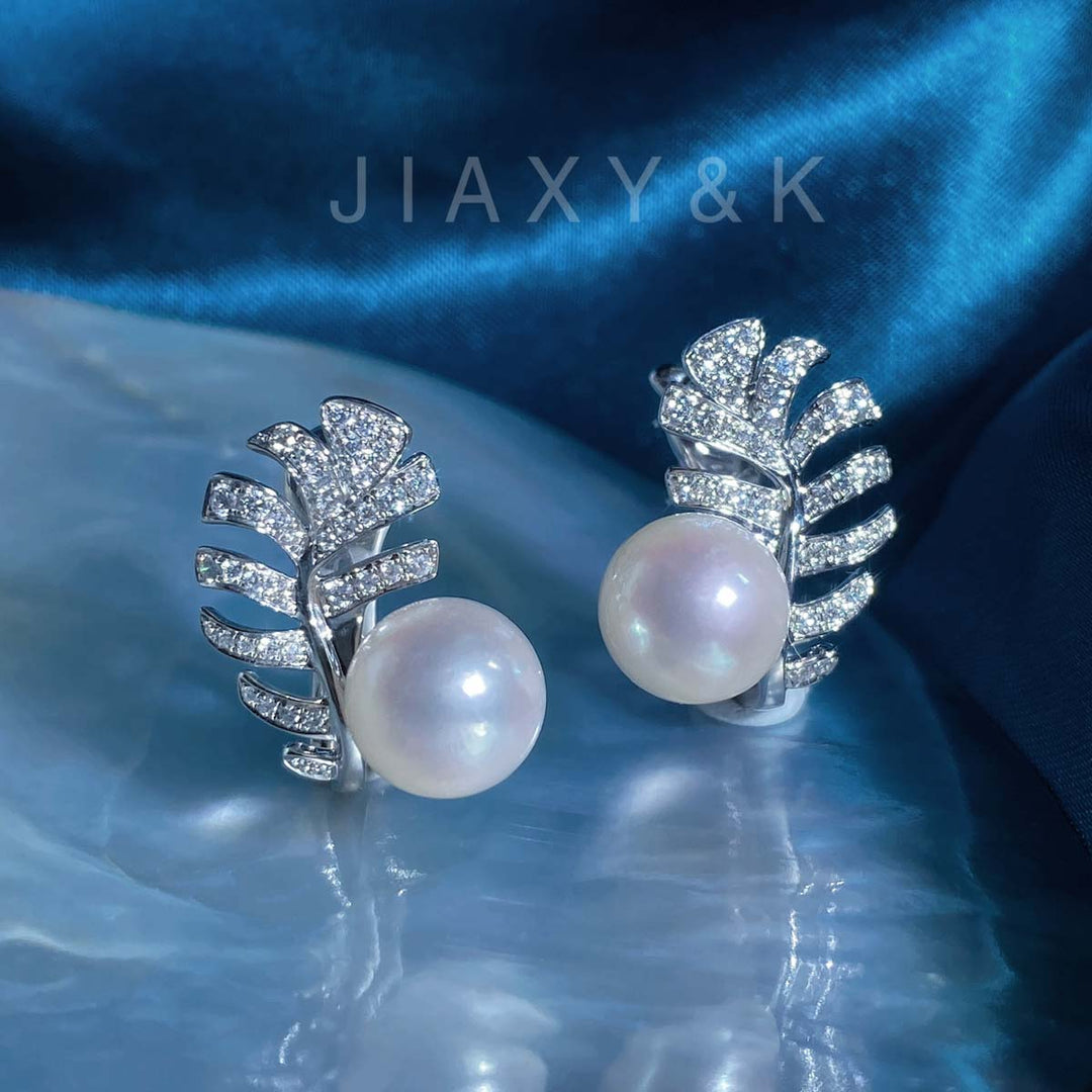 Natural Akoya Pearl Diamond Earrings 8-9mm, 18K