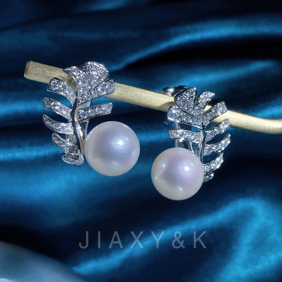 Natural Akoya Pearl Diamond Earrings 8-9mm, 18K