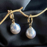 Natural South Sea Baroque Pearl hHoop Earrings.18k 15*13mm