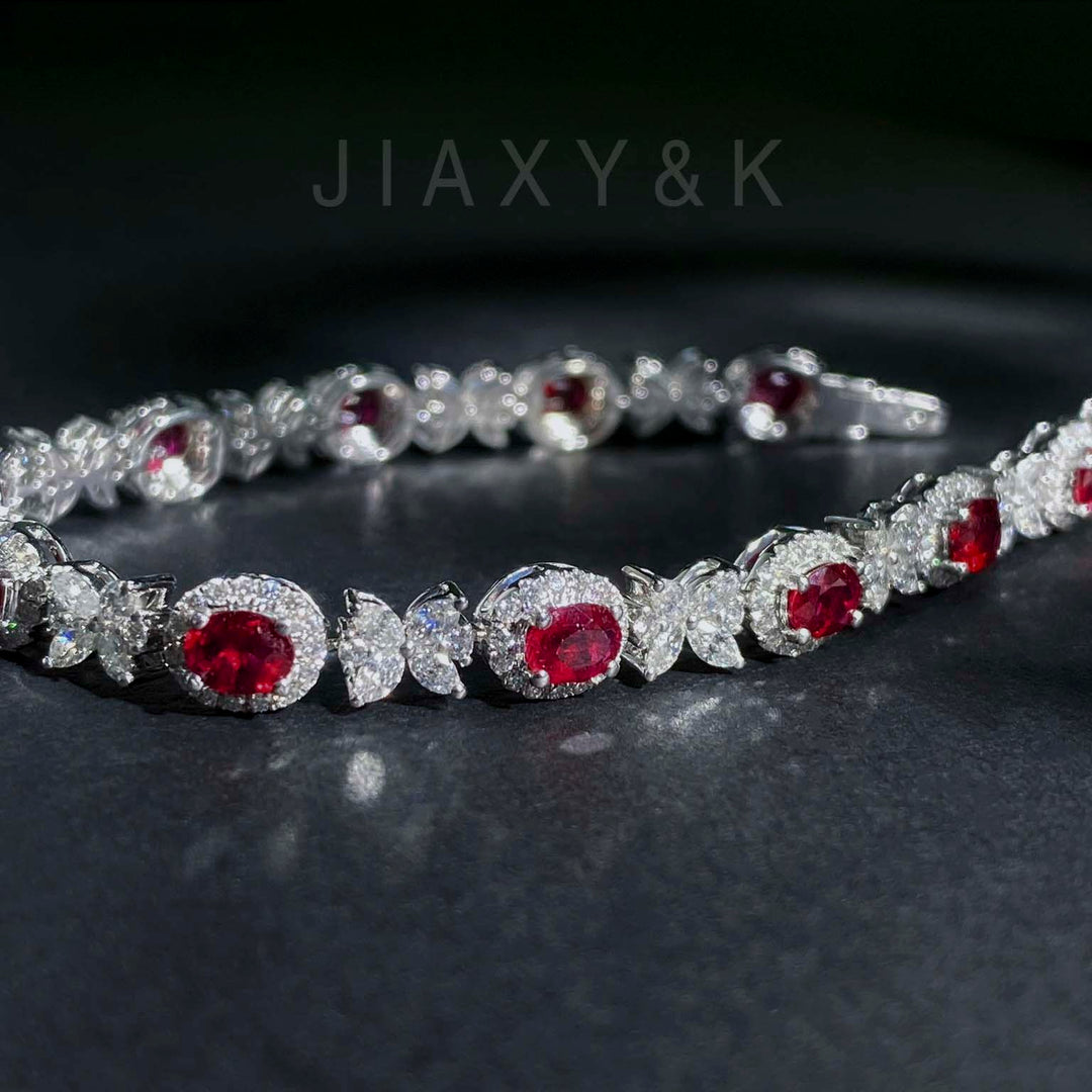 Natural Ruby Tennis Diamond Bracelet D3.51ct d3.08ct 18K Gold
